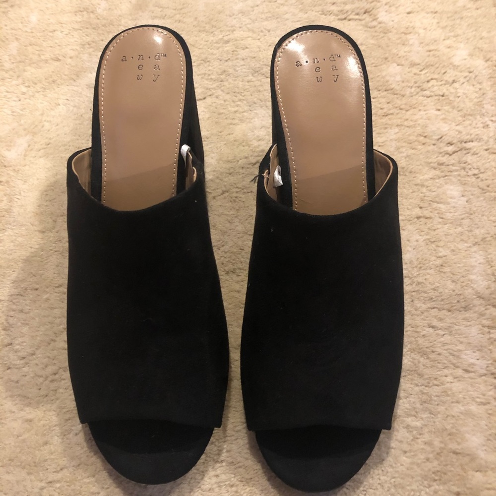 Black Block Heel Slides